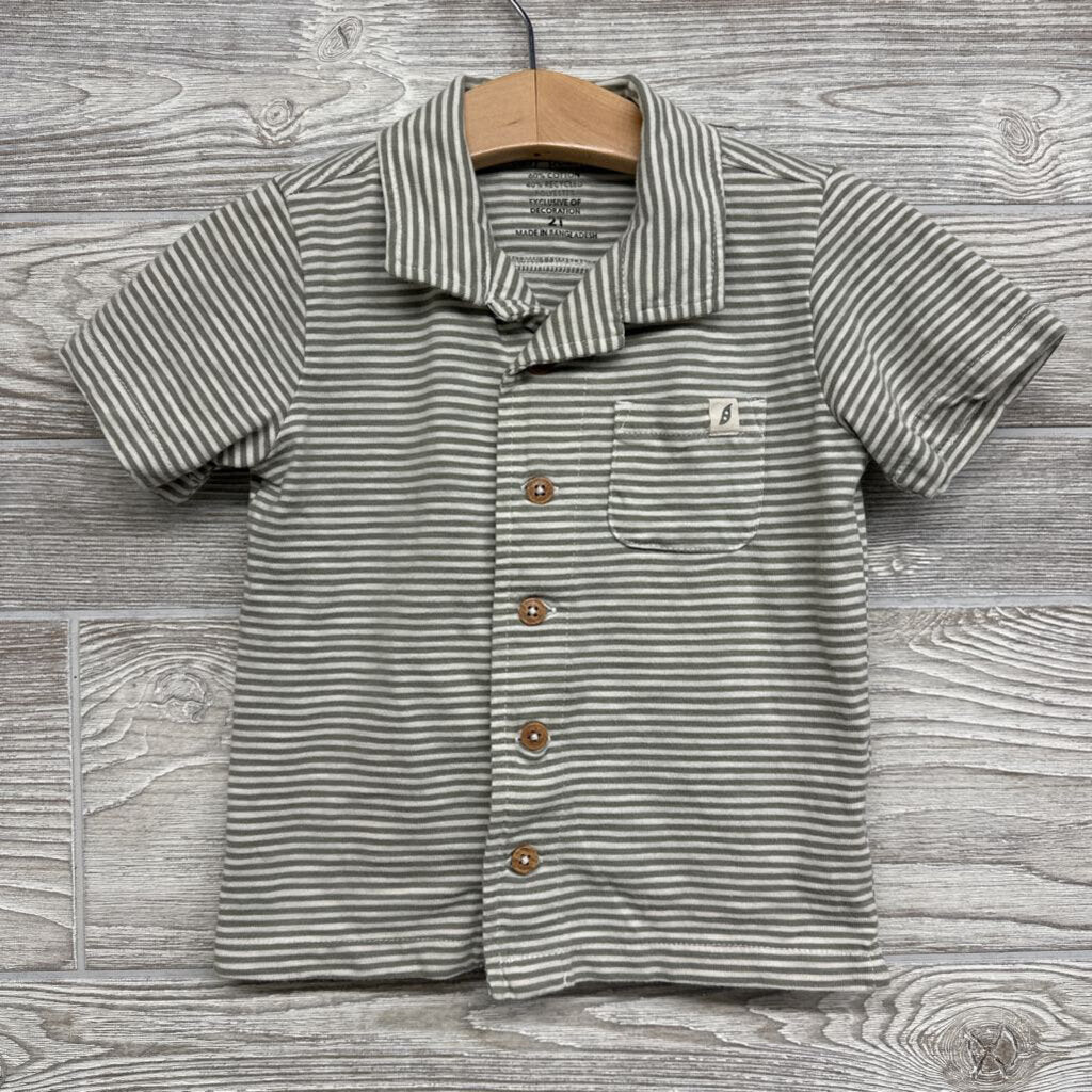 LS Button Up Shirt Stripes Chest Pocket 2t