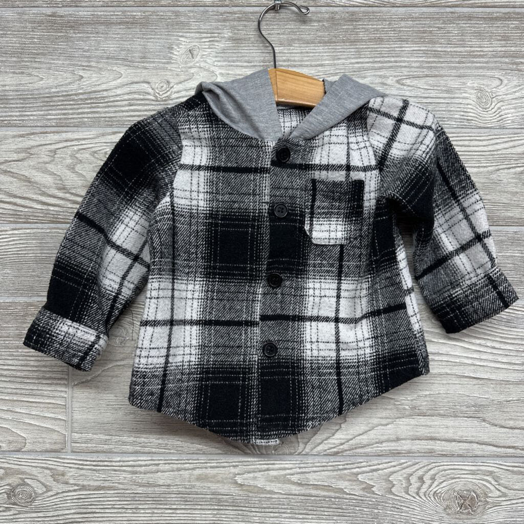Flannel Button Up Shirt W/ Hood 12-18