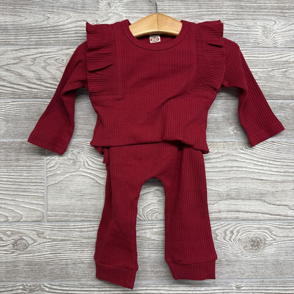 NEW LS Ribbed Bodysuit & Pants W/ Headwrap 9-12m