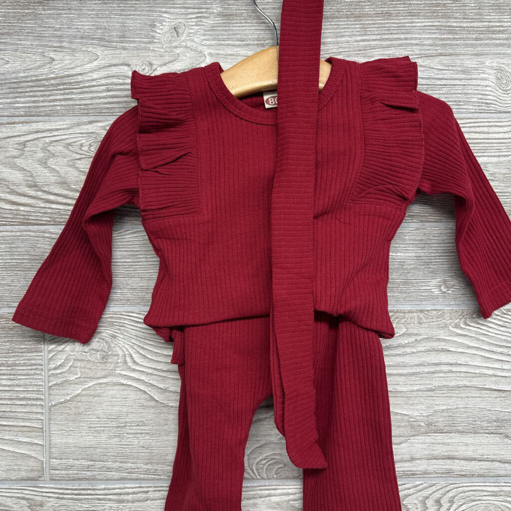 NEW LS Ribbed Bodysuit & Pants W/ Headwrap 9-12m