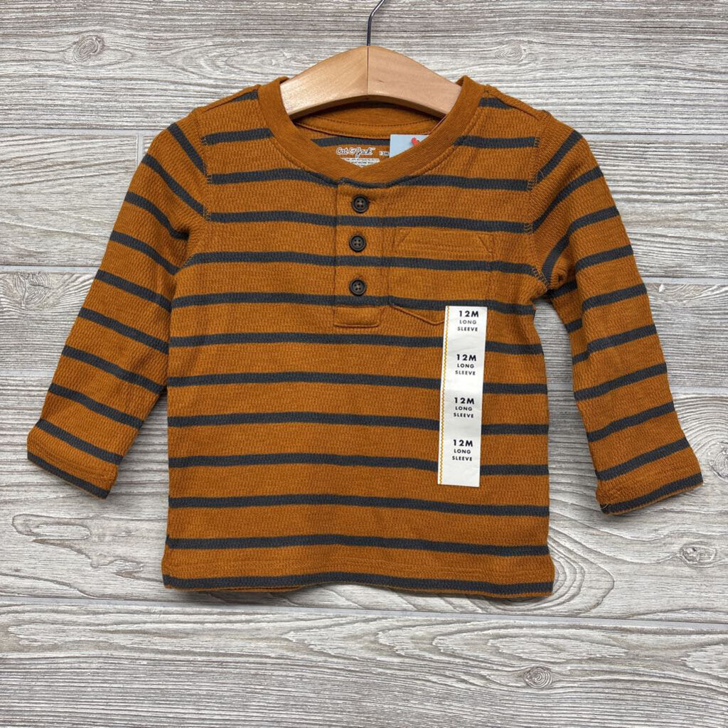 NEW LS Waffle Knit Henley Shirt Stripes 12m