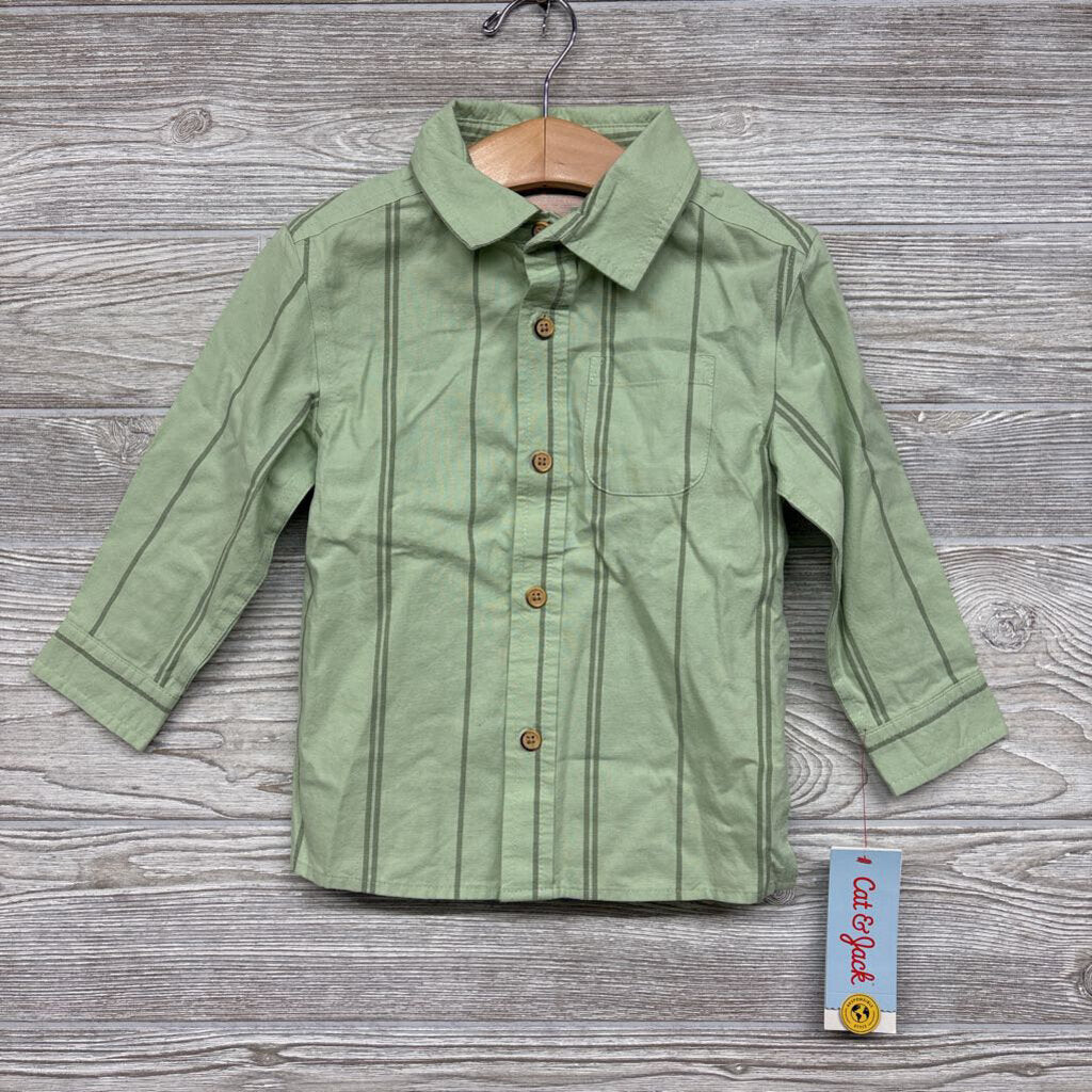 NEW LS Button Up Shirt Stripes Chest Pocket 2t