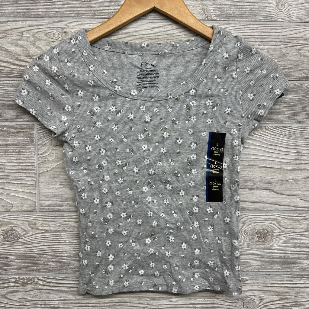 NEW Ribbed Scoop Neck Shirt Flowers 10-12