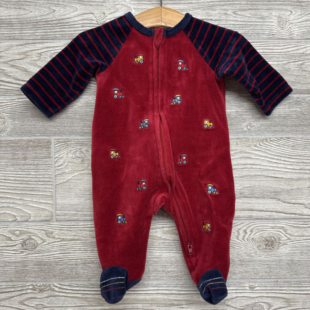 Velour Footed Outfit Embroidered Trains Stripes 3m