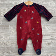Velour Footed Outfit Embroidered Trains Stripes 3m
