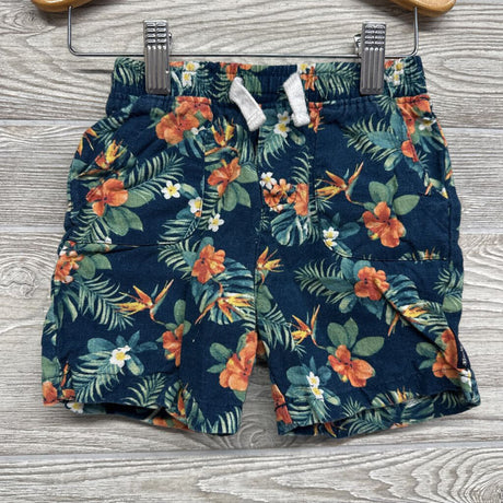 Linen Button Up Shirt & Shorts Leaves Flowers 24m