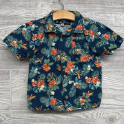 Linen Button Up Shirt & Shorts Leaves Flowers 24m