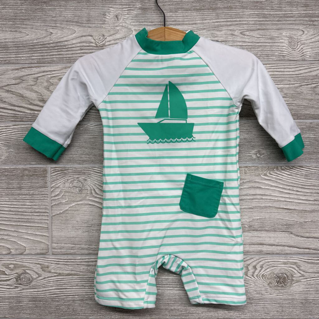 LS Swim Outfit W/ Hat Stripes Sail Boat 9-12m