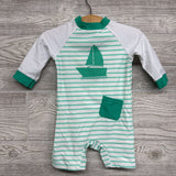LS Swim Outfit W/ Hat Stripes Sail Boat 9-12m