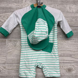 LS Swim Outfit W/ Hat Stripes Sail Boat 9-12m