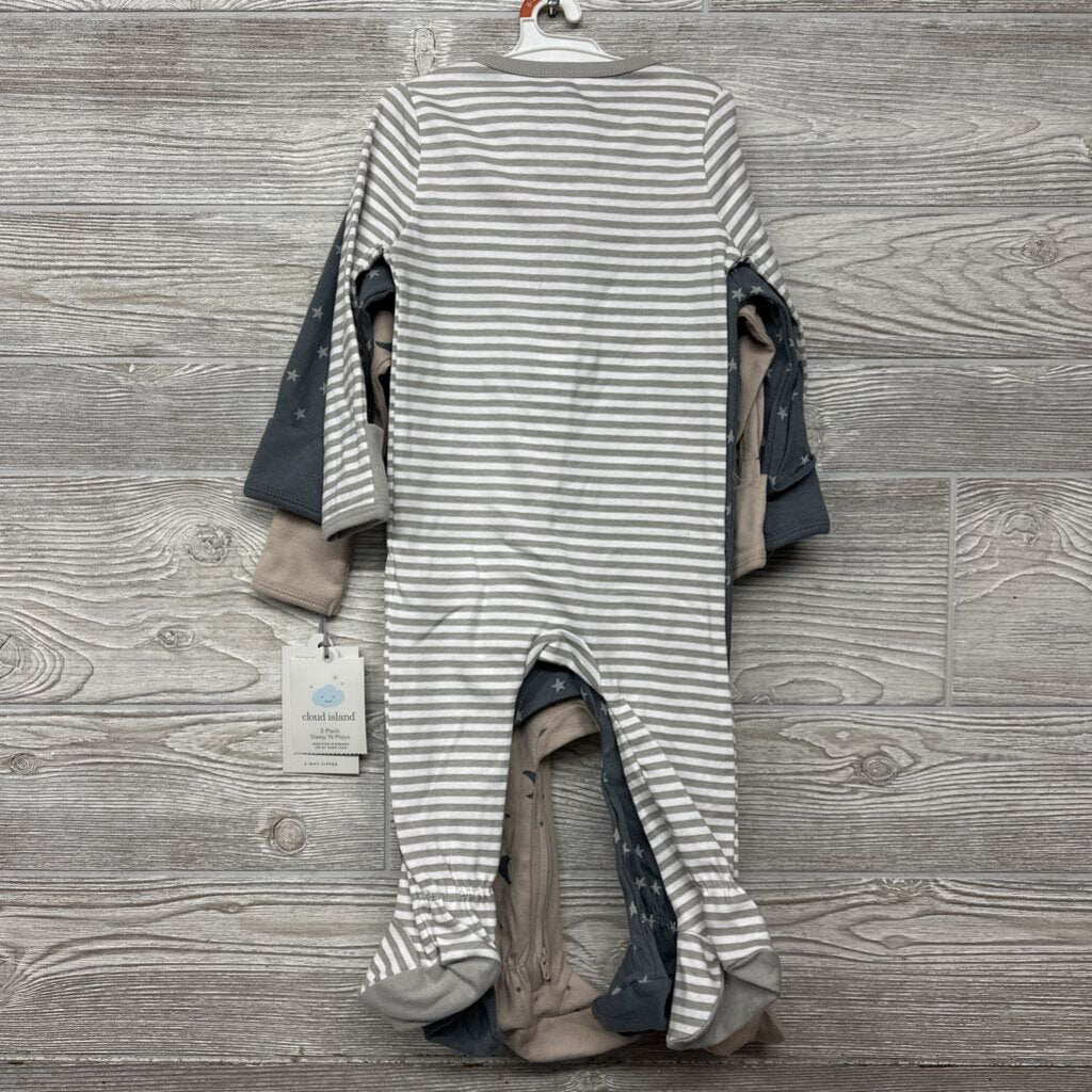 NEW 3 Pk Sleepers Clouds Stars Stripes 6-9m