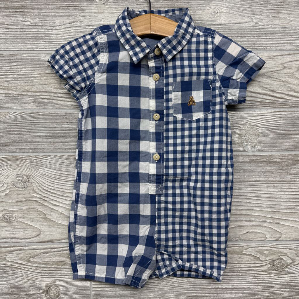 Button Up Shorty Romper Gingham 6-12m