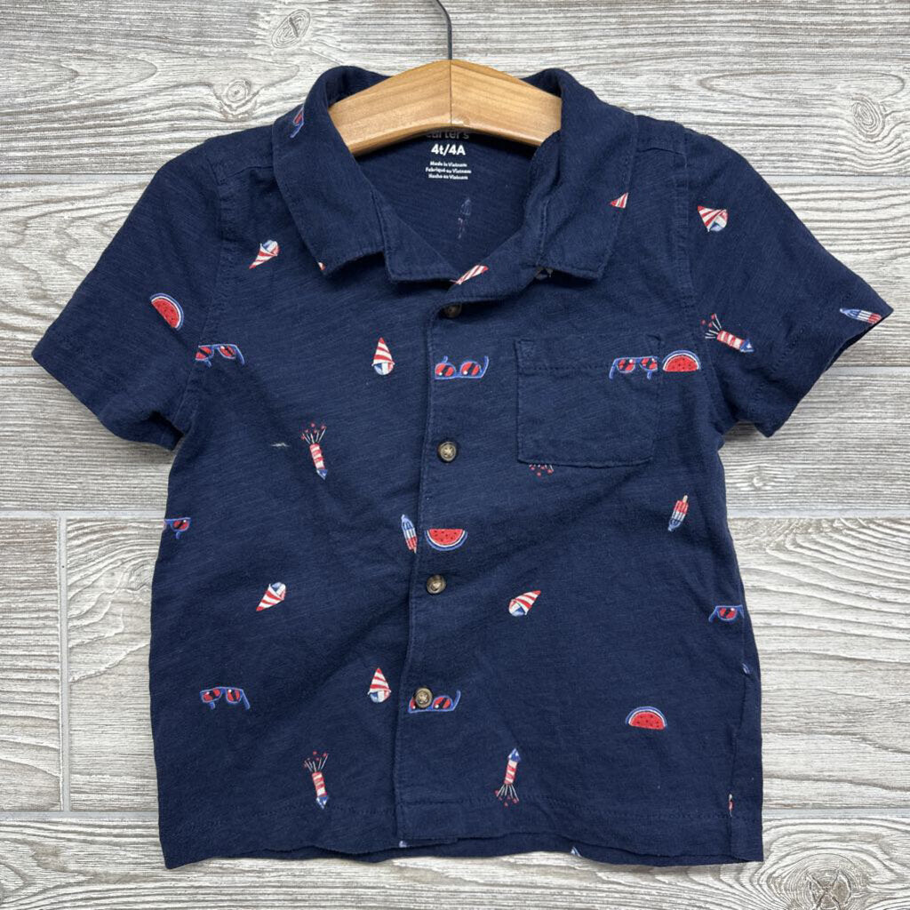 Button Up Shirt Chest Pocket Snow Cones Rockets 4t