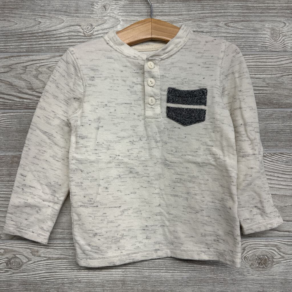 LS Waffle Knit Henley Shirt Chest Pocket 3t