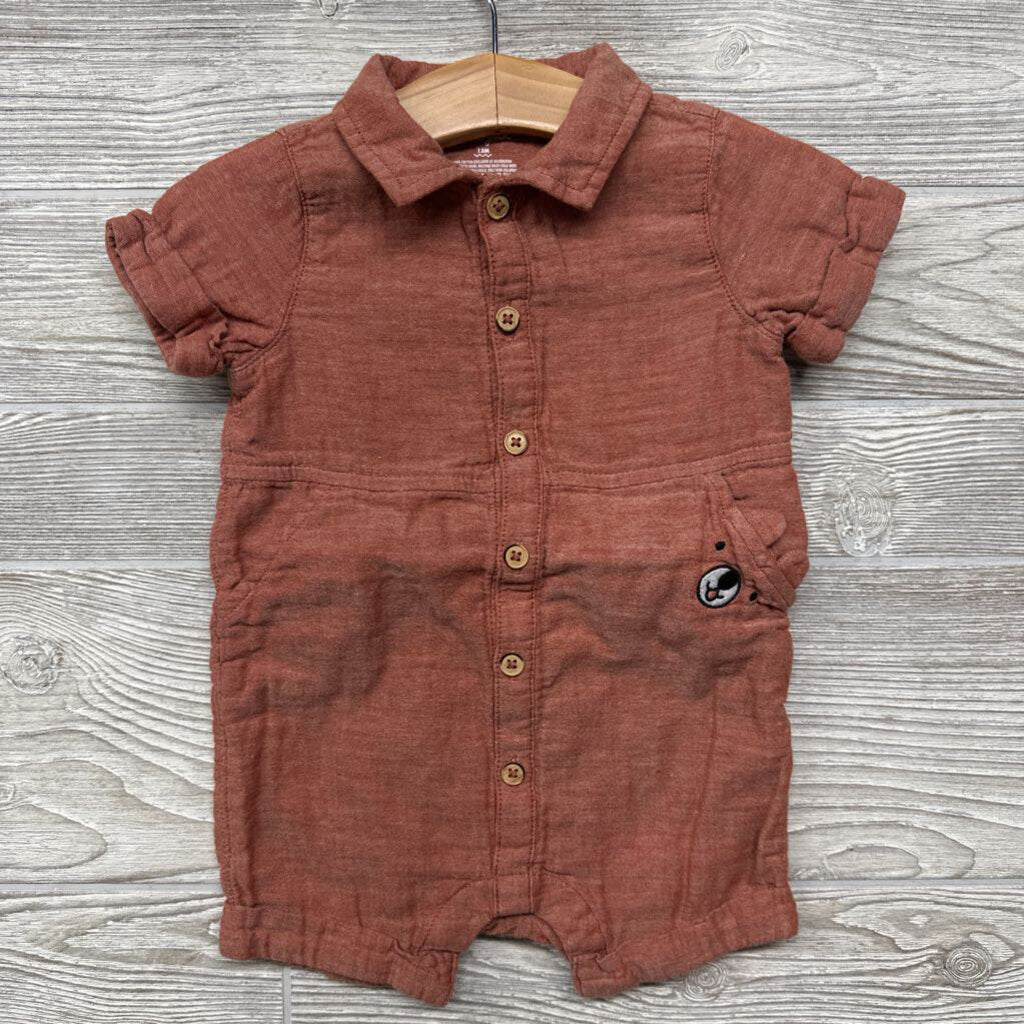 Muslin Button Up Shorty Romper 12m