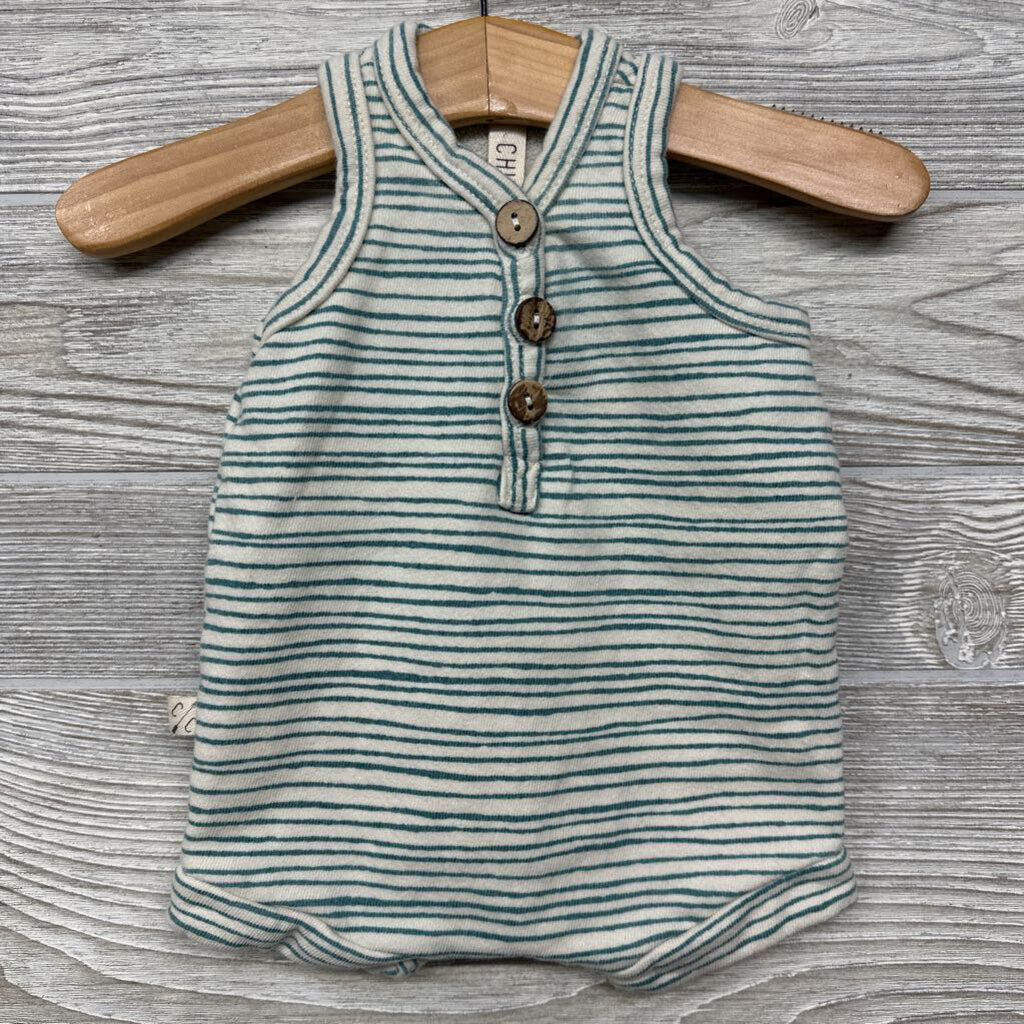 Tank Henley Shorty Romper Stripes 0-3m