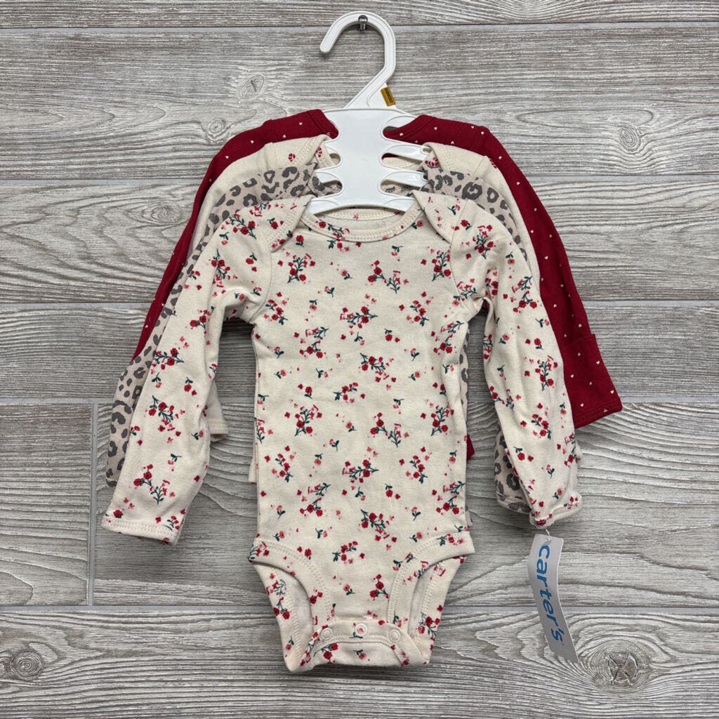 NEW 4 Pk LS Bodysuit Flowers, Hearts NB