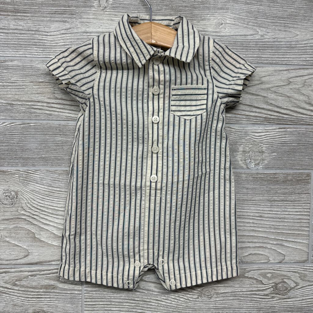 Seersucker Button Up Shorty Romper 6m
