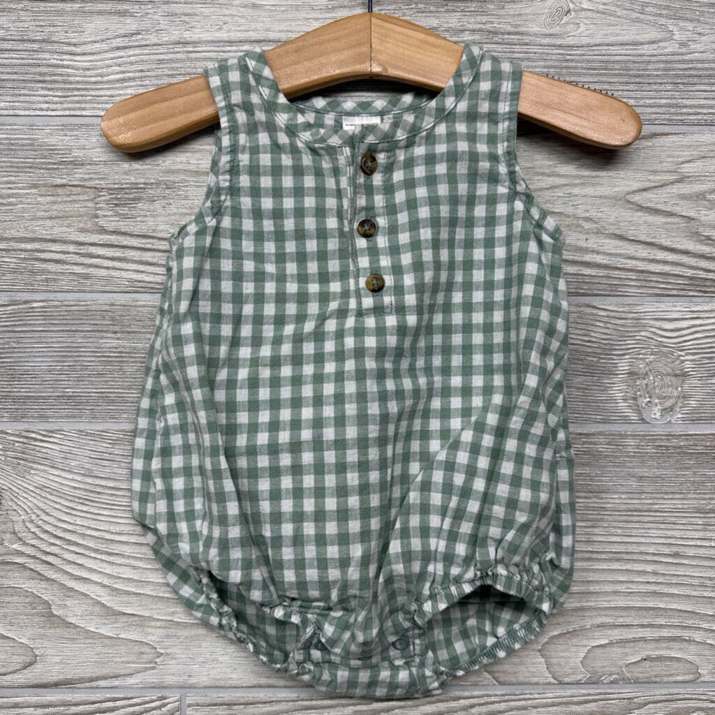Tank Henley Romper Gingham 3-6m