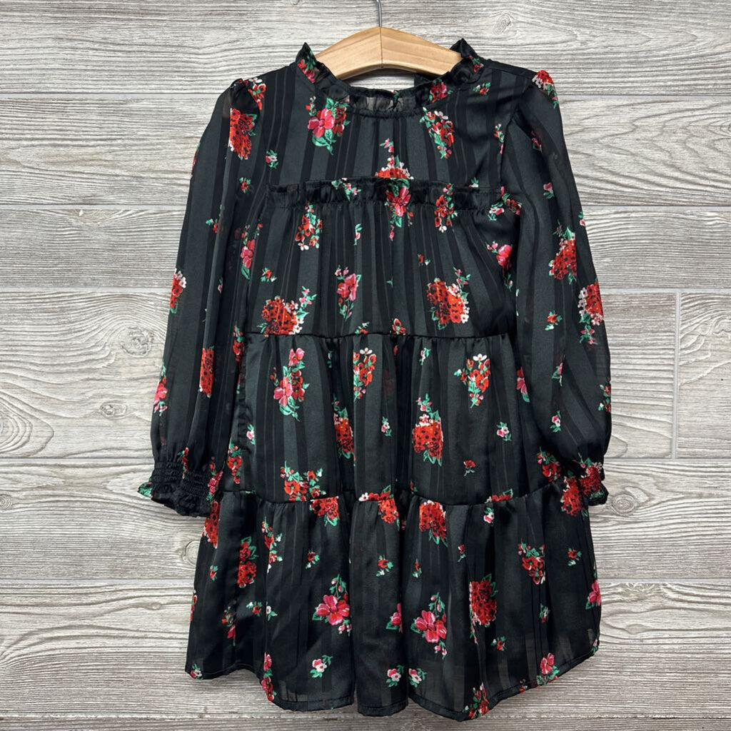 LS Tiered Chiffon Dress Flowers 4t