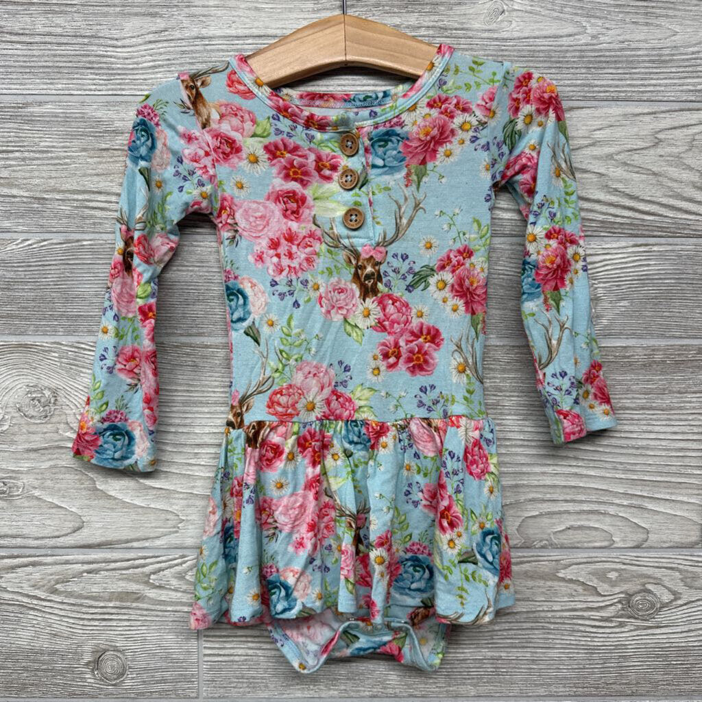 LS Bamboo Twirl Dress Deer Flowers 18-24m