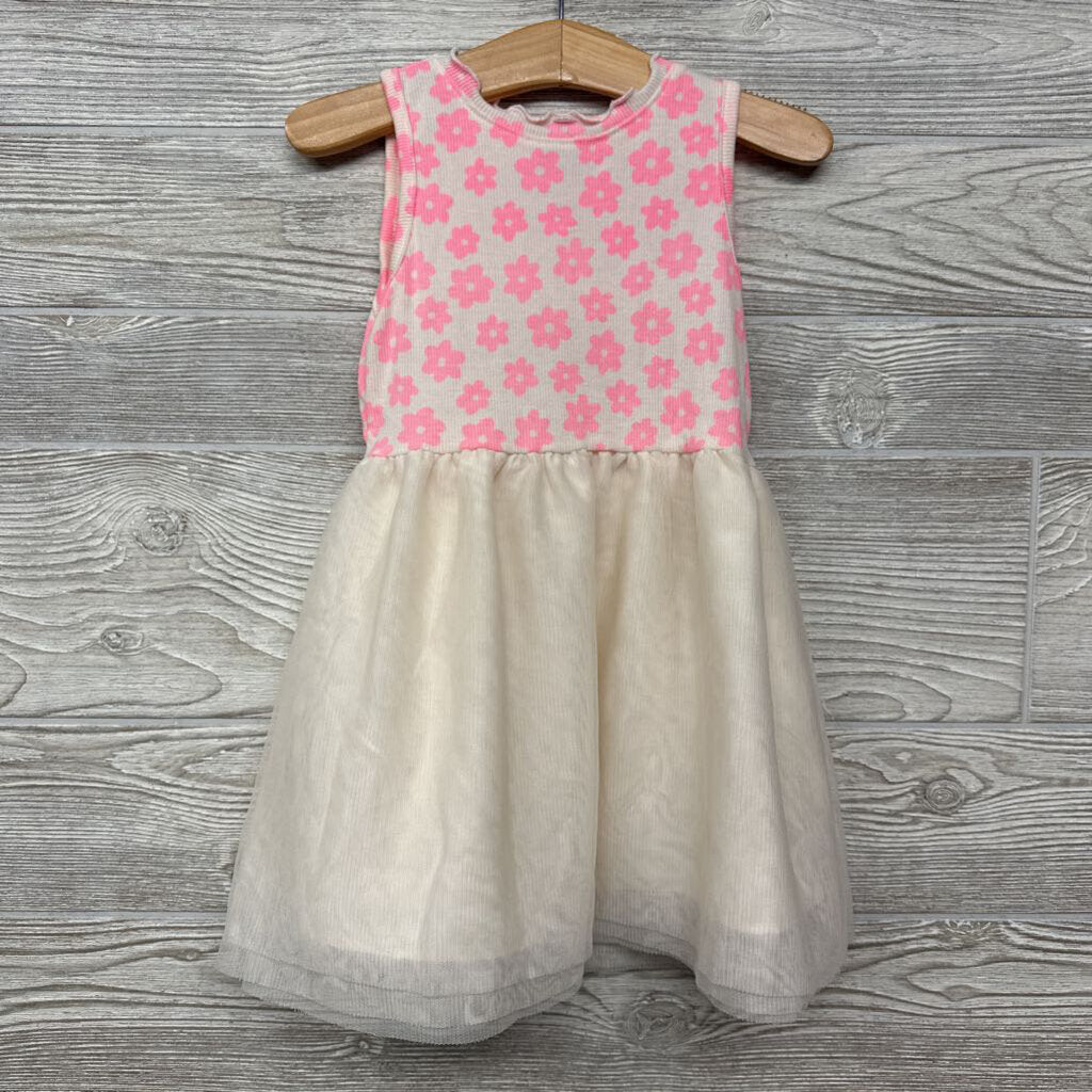 Ribbed Tank Tulle Dress Flowers 2t