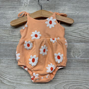 Waffle Knit Romper Flowers Bow Straps 9-12m
