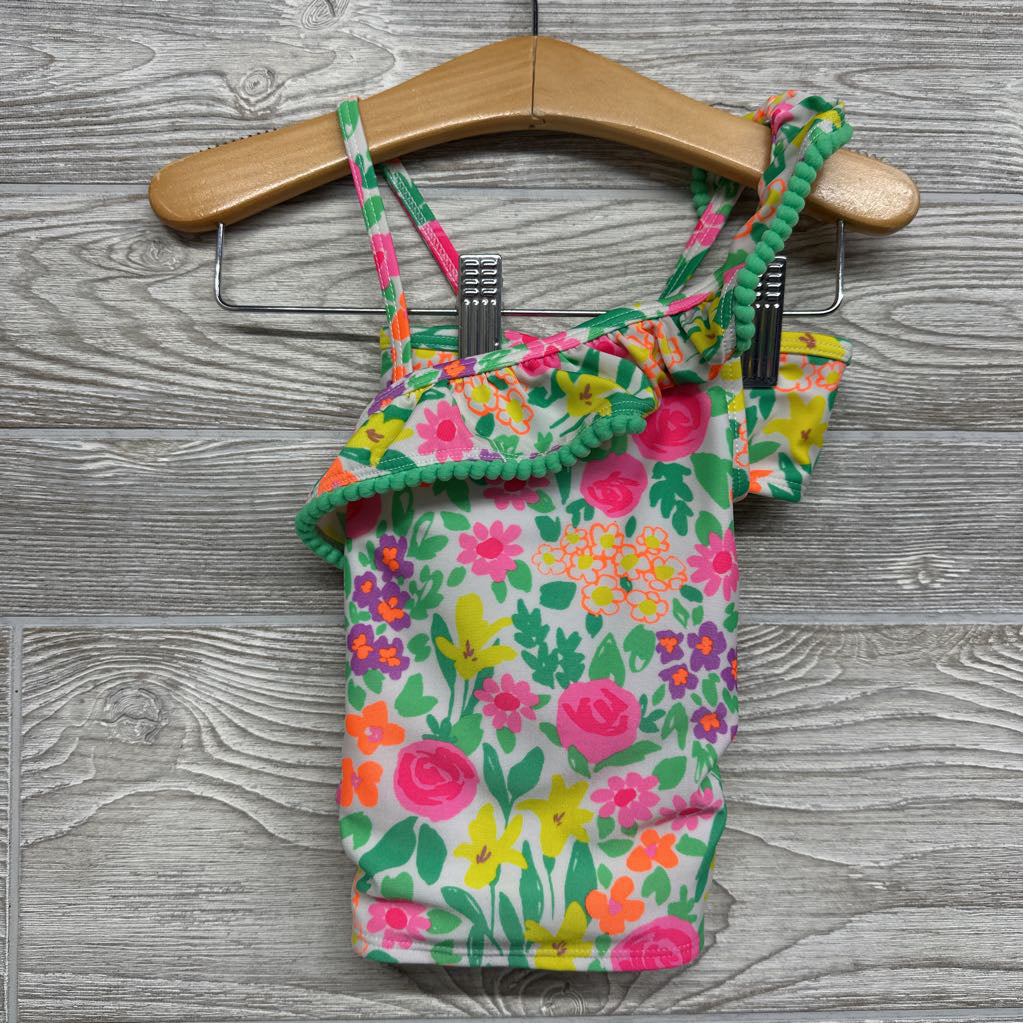 2 Pc Swimsuit Flowers Pom Trim 3t
