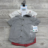 NEW Button Up Striped Shirt, Shorts & Construction Bodysuit 3M