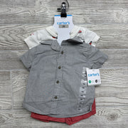 NEW Button Up Striped Shirt, Shorts & Construction Bodysuit 3M