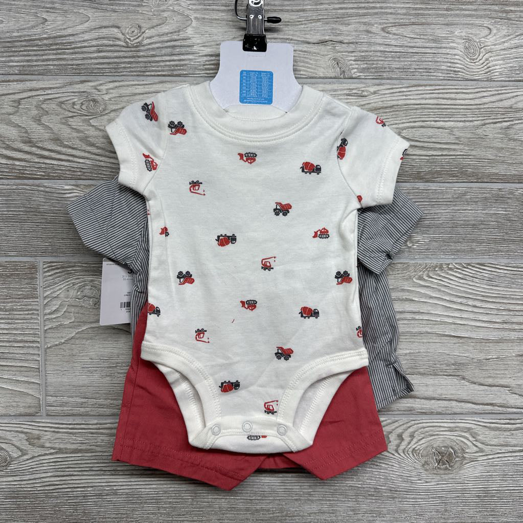 NEW Button Up Striped Shirt, Shorts & Construction Bodysuit 3M
