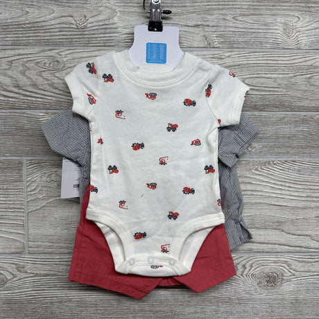 NEW Button Up Striped Shirt, Shorts & Construction Bodysuit 3M