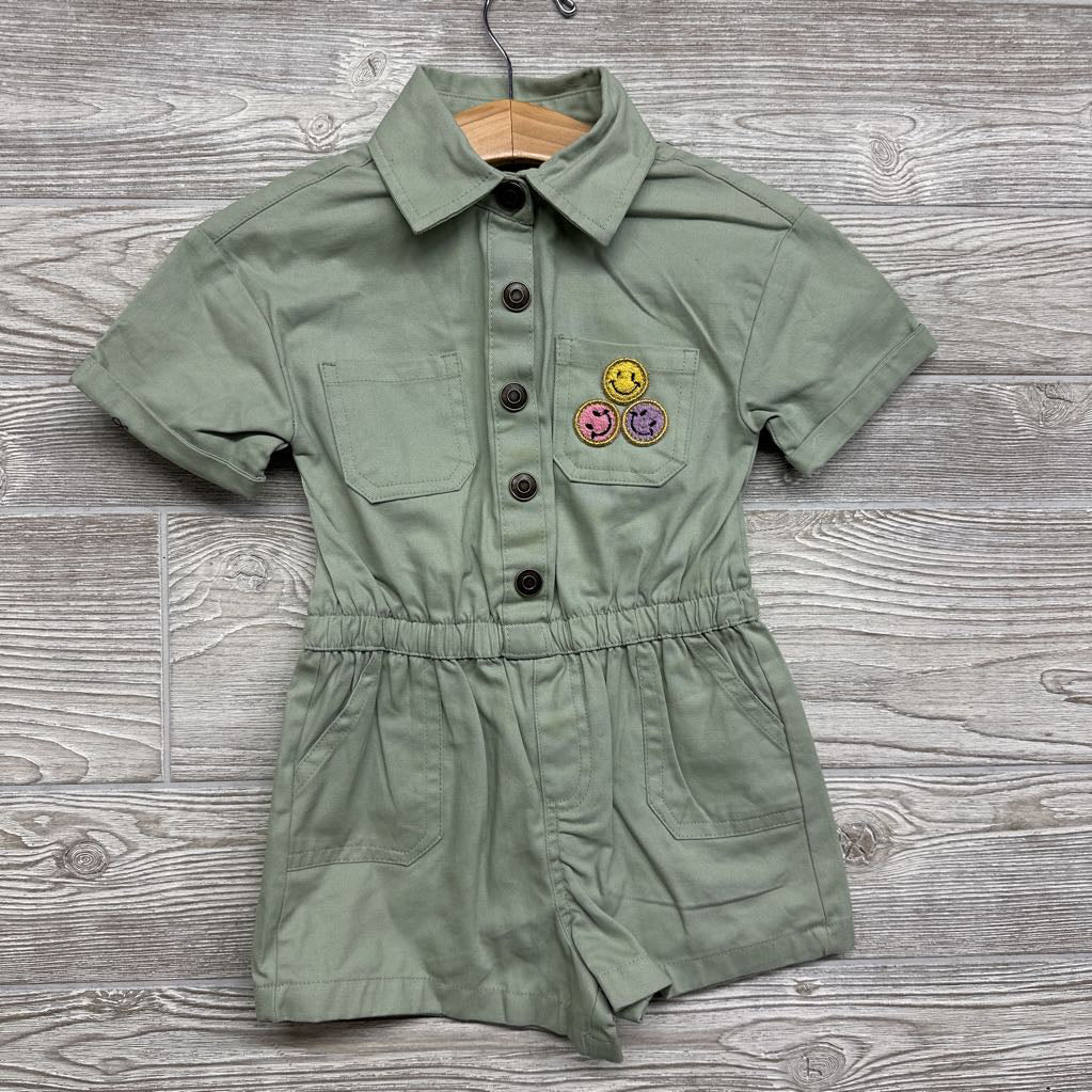 Button Up Romper Smiley Face Patches 5