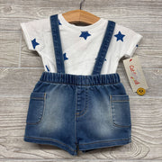 NEW Knit Denim Suspender Shorts & Bodysuit Stars 0-3m