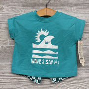 NEW Shirt & Shorts Wave & Say Hi Checkered 0-3m