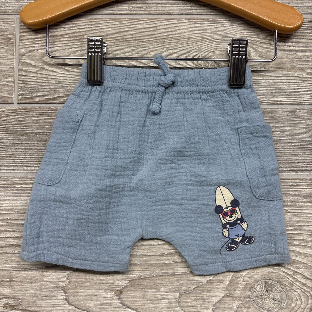 NEW Gauze Henley Shirt & Shorts Mickey Mouse Surfing 0-3m