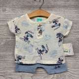 NEW Gauze Henley Shirt & Shorts Mickey Mouse Surfing 0-3m