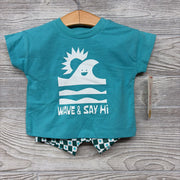 NEW Shirt & Shorts Wave & Say Hi Checkered 3-6m