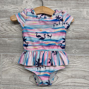 Zip Up Swimsuit Palm Trees Flamingos 6-12m