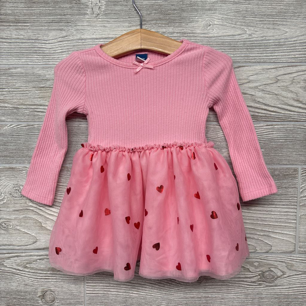 LS Ribbed Tulle Dress Foil Hearts 6-12m
