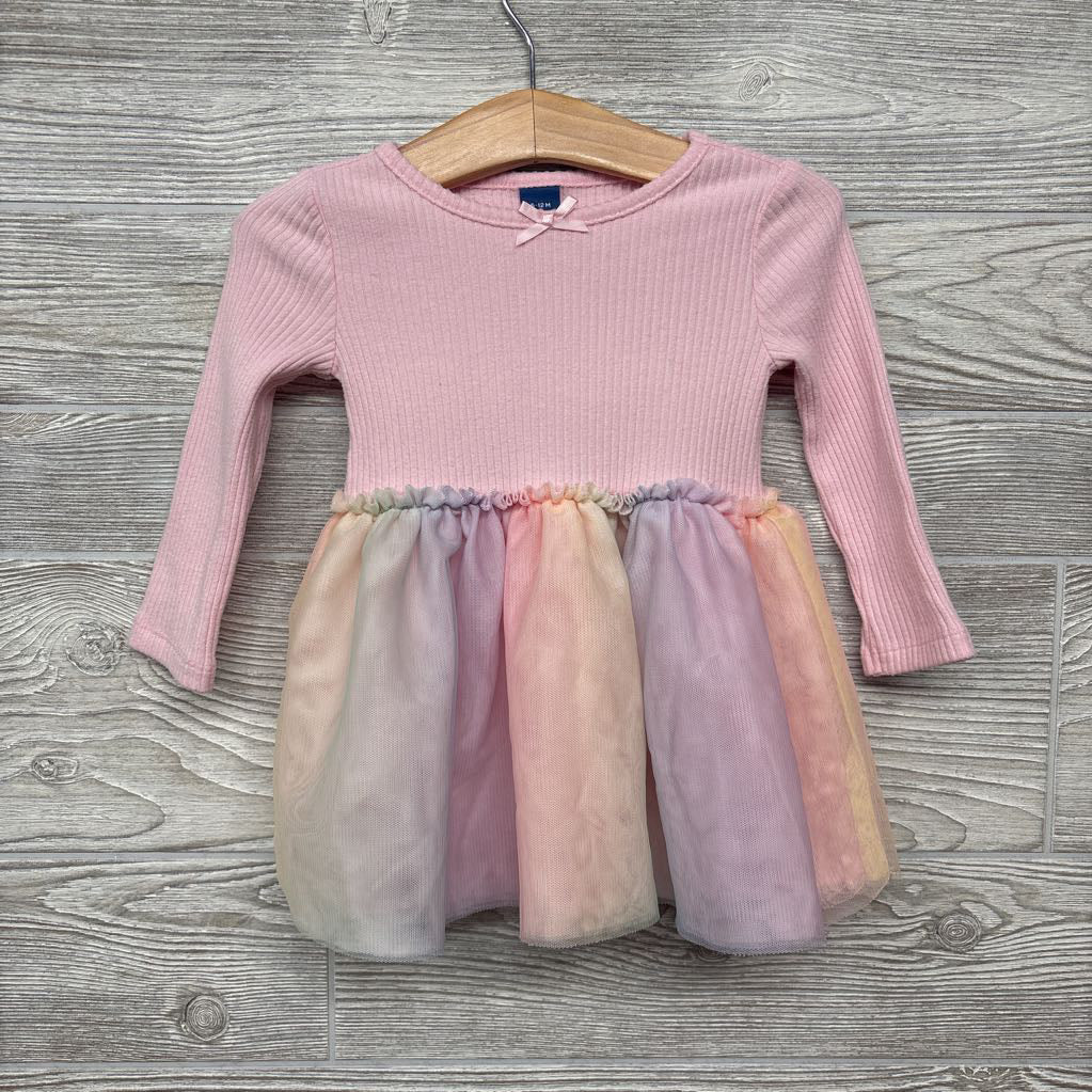 LS Ribbed Tulle Dress Ombre 6-12m