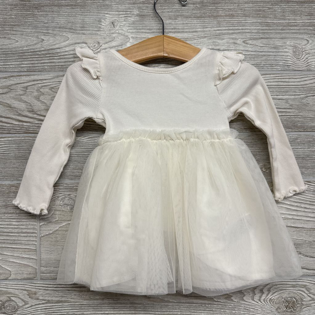 LS Ribbed Tulle Dress Lettuce Trim 6-12m