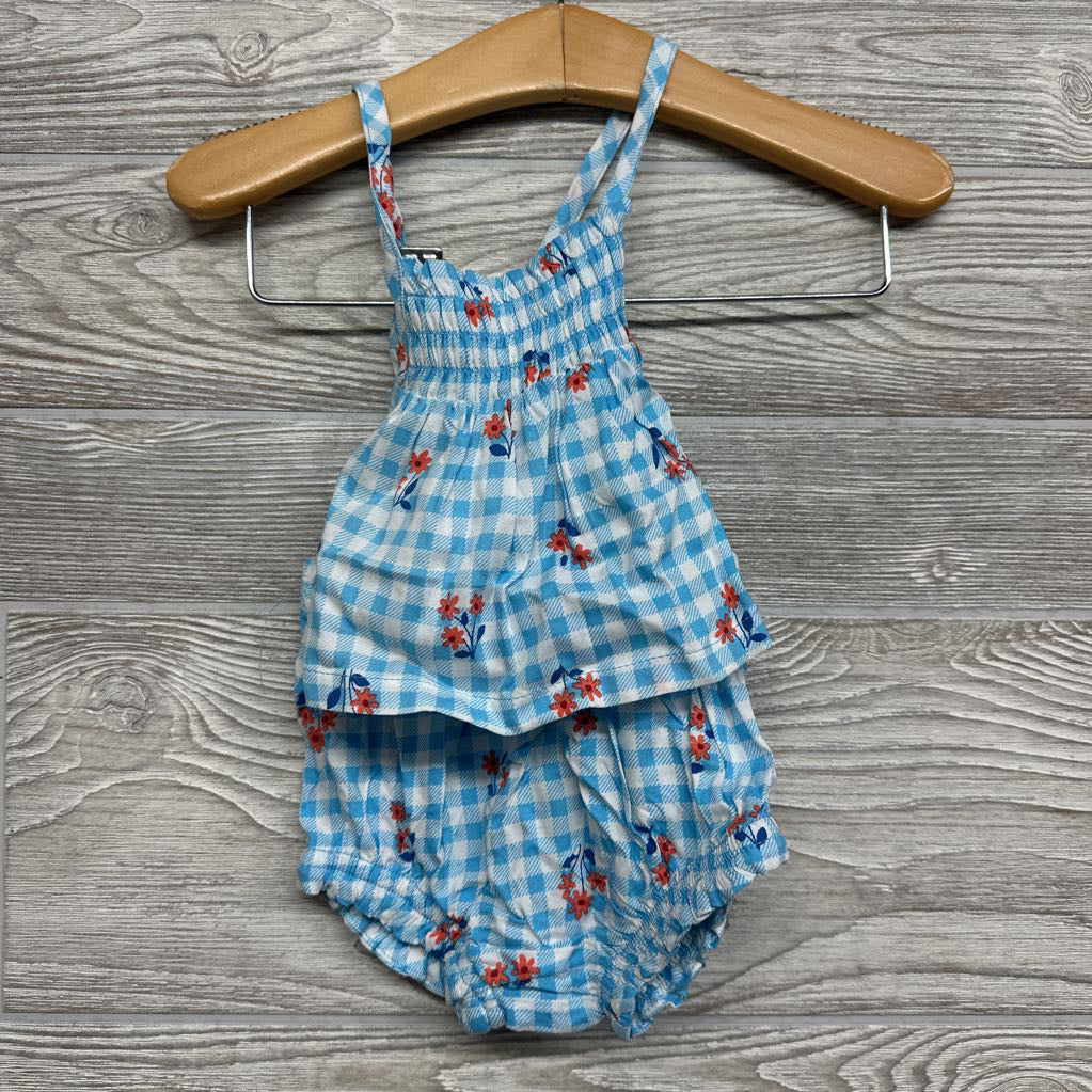 NEW Smocked Tank Top & Shorts Gingham Flowers 18m