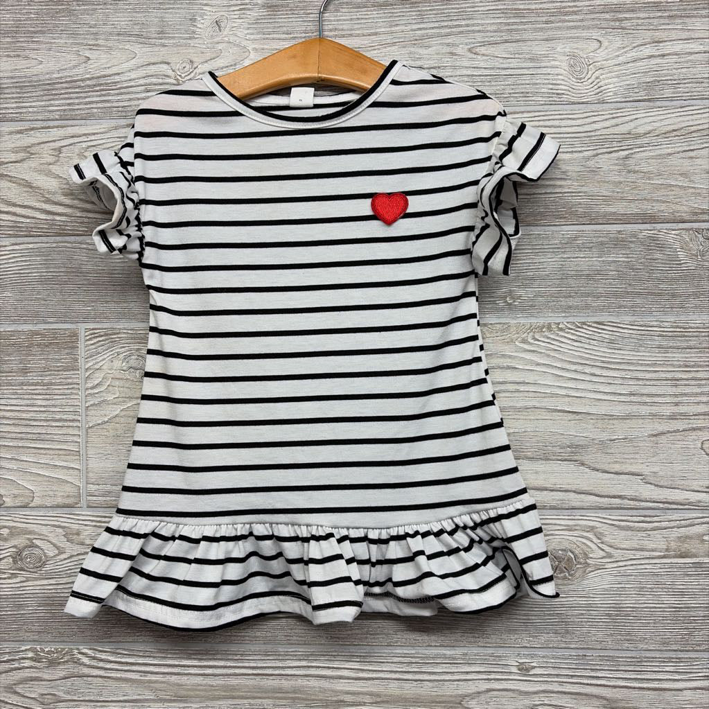 Flutter Sleeve Dress Stripes Heart 12-18M