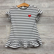 Flutter Sleeve Dress Stripes Heart 12-18M