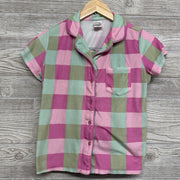 2 Pc Plush Button Up Shirt & Shorts Gingham 10