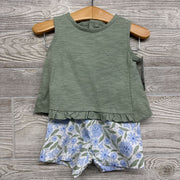 NEW Shirt Ruffle Hem W/ Back Buttons & Shorts Flowers 12M