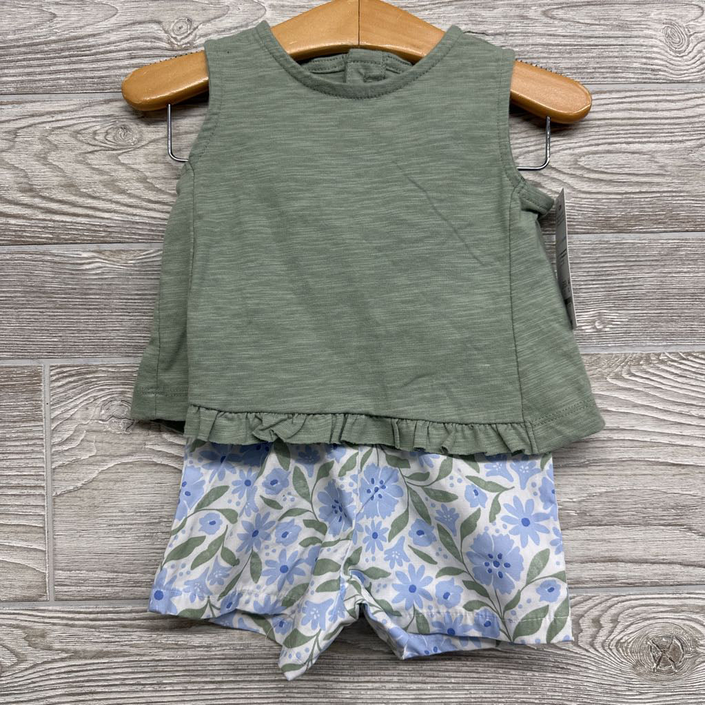 NEW Shirt Ruffle Hem W/ Back Buttons & Shorts Flowers 3M