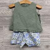 NEW Shirt Ruffle Hem W/ Back Buttons & Shorts Flowers 3M