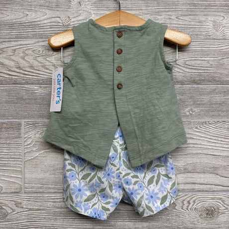 NEW Shirt Ruffle Hem W/ Back Buttons & Shorts Flowers 3M